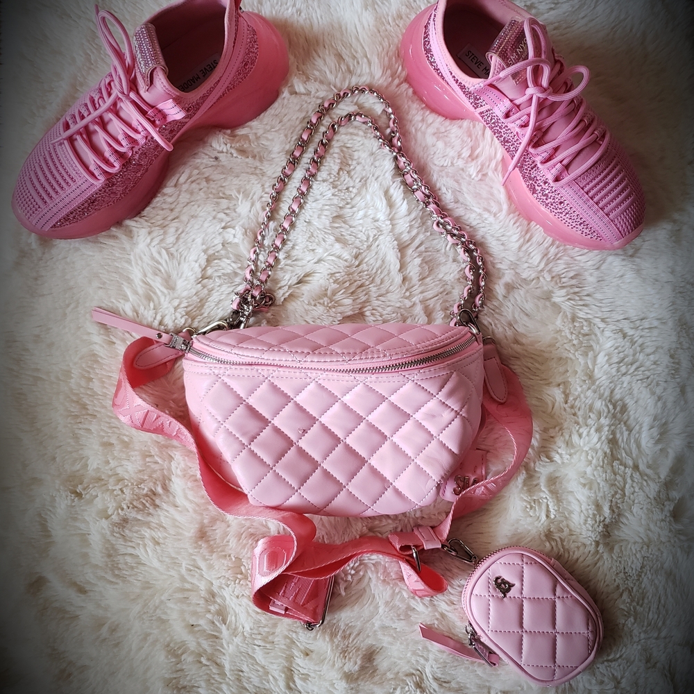 Steve Madden Pink Quilted Crossbody Bag And Shoes Set